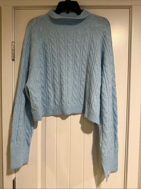 Light Blue Cable Knit Cropped Sweater